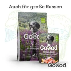 Goood Mini Senior Freilandhuhn & Nachhaltige Forelle -Hund Sache Getchaft goood mini senior futter 1